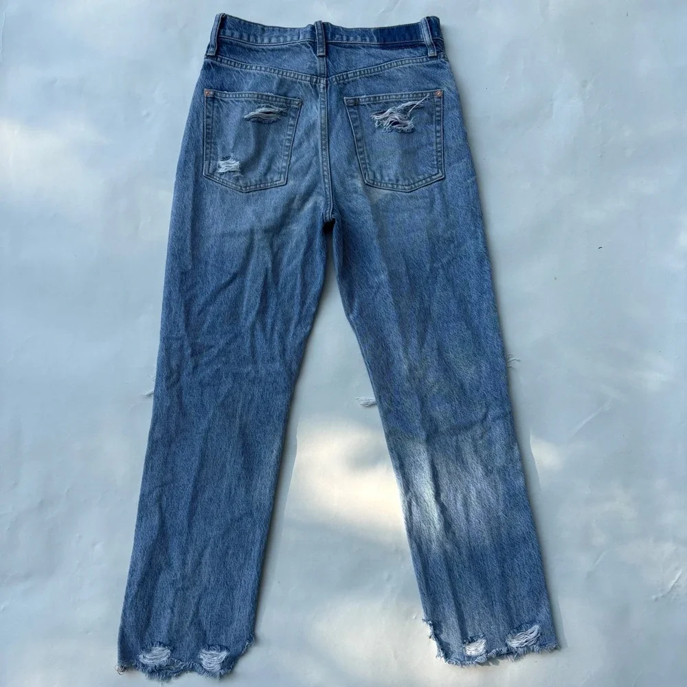 We The Free Free People High Rise Distressed Straight Leg Jeans Blue 26